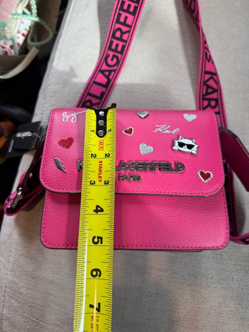 Karl Lagerfeld Hot Pink Crossbody Bag with Logo Strap - Picture 4 of 12